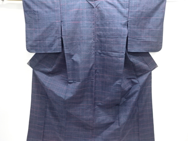 JAPANESE KIMONO / ANTIQUE HITOE TSUMUGI / WOVEN GRID 
